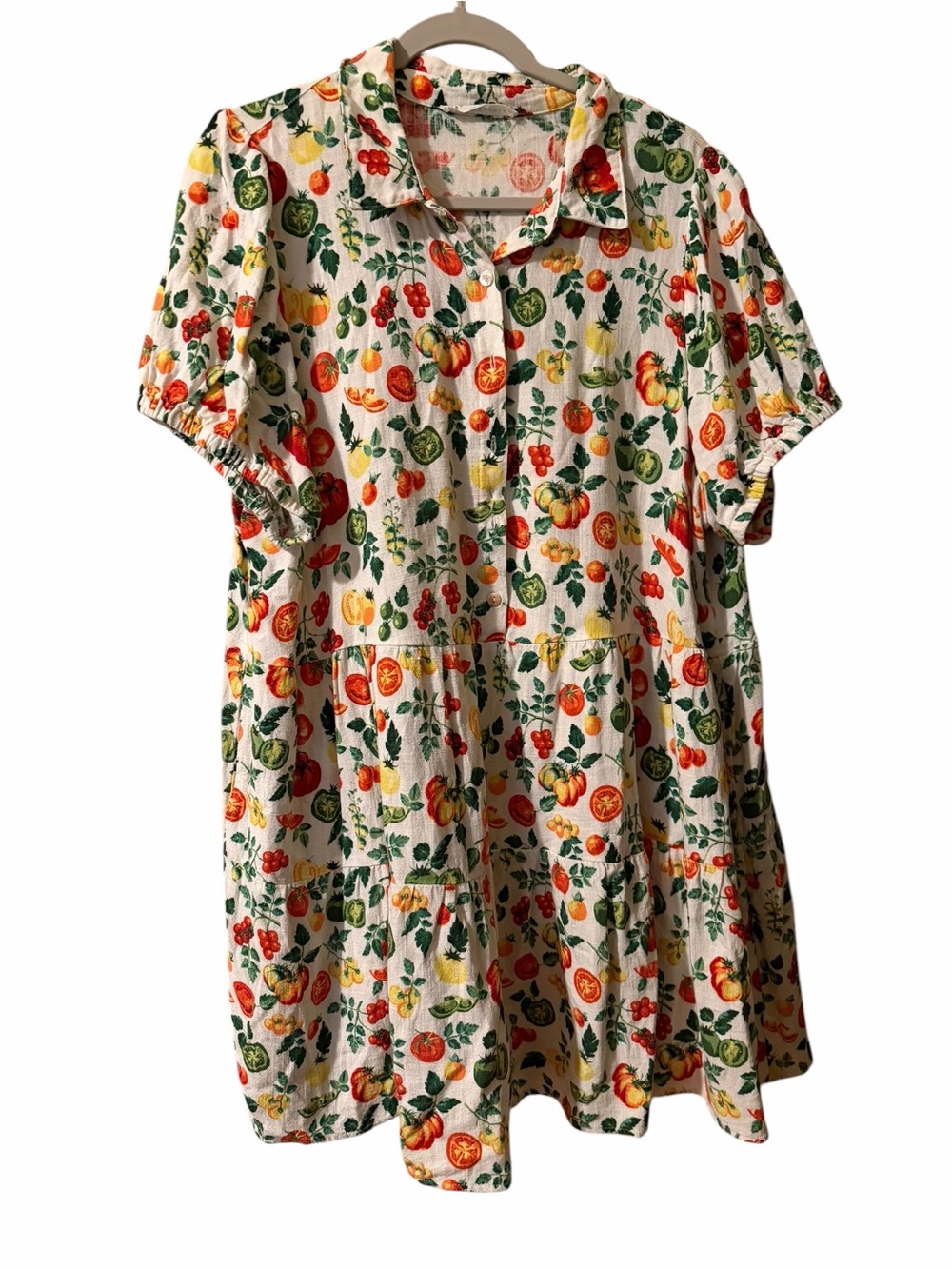 Jane + Delancey Veggie Print Button-Front Smock Dress size 1X - Picture 2 of 6
